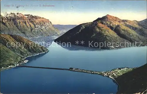Lago di Lugano  Bruecke und Monte S. Salvatore Kat. Italien