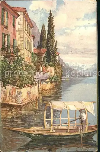 Oria Lago di Lugano Villa Fogazzaro Boot Lago Kuenstlerkarte / Lugano /Bz. Lugano City