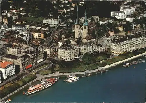 Luzern LU Hofkirche Schiffsrestaurant Wilhelm Tell Fliegeraufnahme / Luzern /Bz. Luzern City