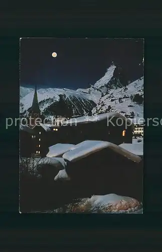 Zermatt VS Alte Dorfpartie bei Nacht mit Matterhorn Kat. Zermatt