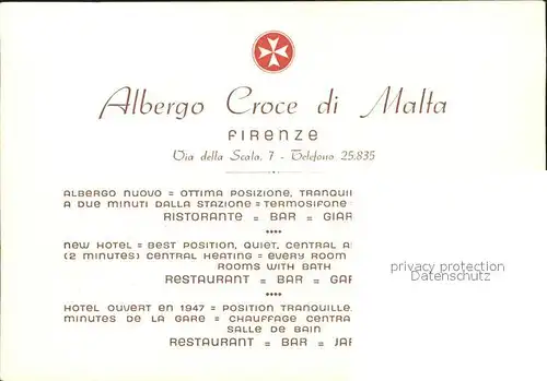 Firenze Toscana Albergo Croce di Malta Strassenkarte  Kat. Firenze