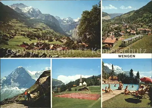 Wengen BE Panorama Bahn Tennisplatz Schwimmbad Kat. Wengen