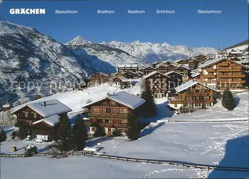 Graechen VS Ortsblick mit Alpenpanorama Kat. Graechen