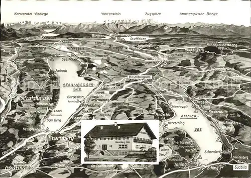 Starnbergersee Panoramkarte mit Ammersee Alpen Kat. Starnberg
