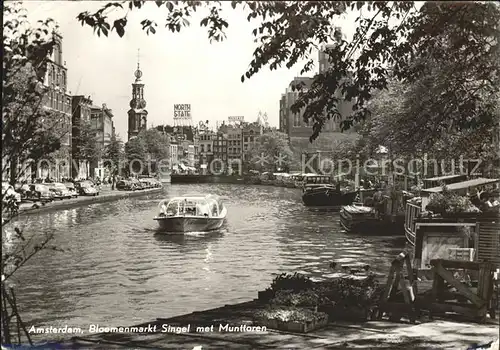 Amsterdam Niederlande Bloemenmarkt Singel met Munttoren Kat. Amsterdam