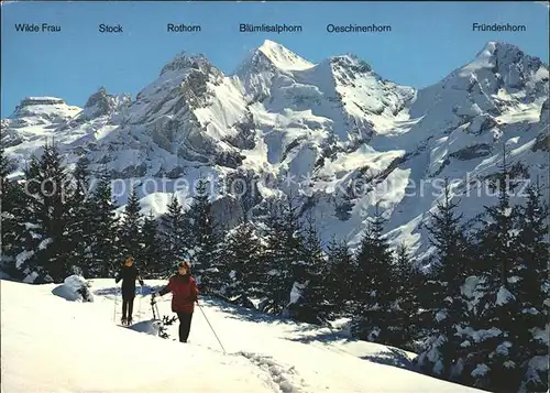 Kandersteg BE mit Bluemlisalpgruppe Skilaeufer Kat. Kandersteg