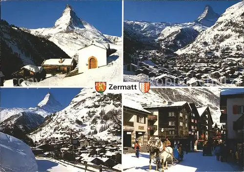 Zermatt VS Matterhorn Ortsansichten Pferdeschlitten Kat. Zermatt