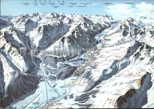 Oberengadin GR Panoramakarte / St Moritz /Bz. Maloja