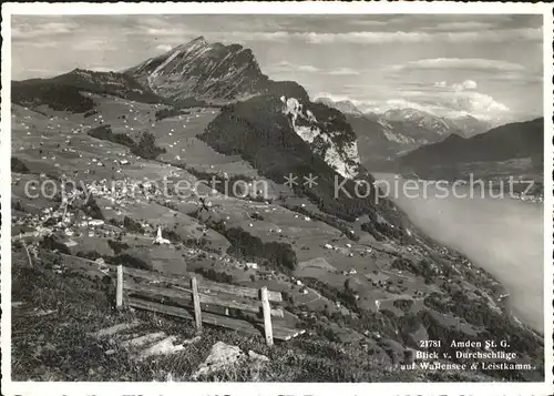 Amden SG Blick von Durchschlaege auf Wallensee und Leistkamm Kat. Amden