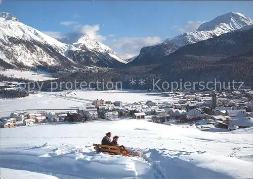 Celerina Marguns mit Pontresina Bernina und Ruhebank Kat. Celerina