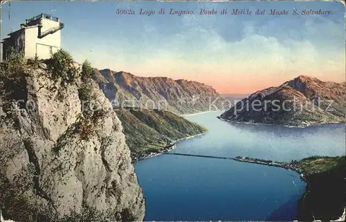 Lago di Lugano Ponte di Melide dal Monte S. Salvatore Kat. Italien