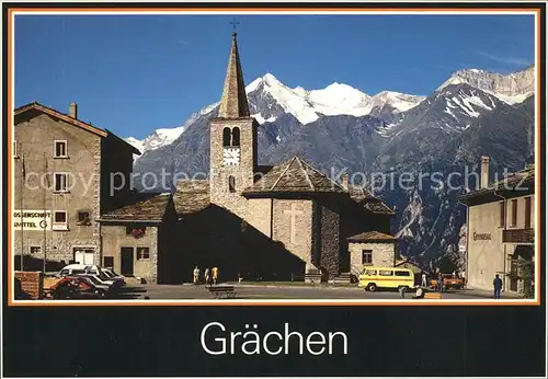 Graechen VS Kirche mit Weisshorn Brunegghorn Bishorn Autos Kat. Graechen