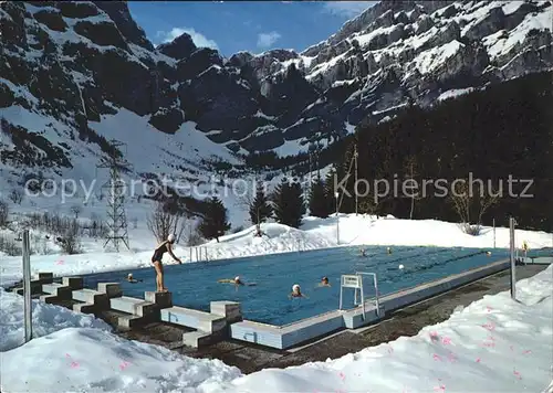 Leukerbad Schwimmbad im Winter mit Gemmipass Kat. Loeche les Bains