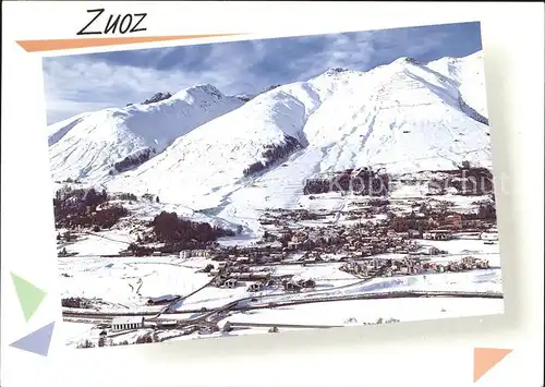 Zuoz GR Panorama mit Skigebiet Albanas und Piz Kesch Kat. Zuoz