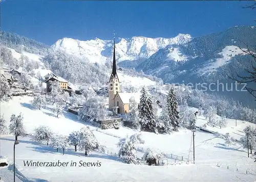 Seewis GR Winterzauber Kirche mit Scesaplana Kat. Seewis