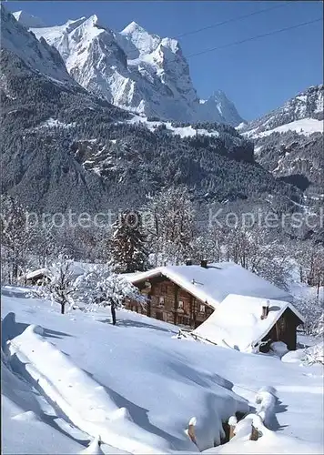 Reuti Hasliberg Winterpanorama mit Wetterhorngruppe Kat. Hasliberg Reuti