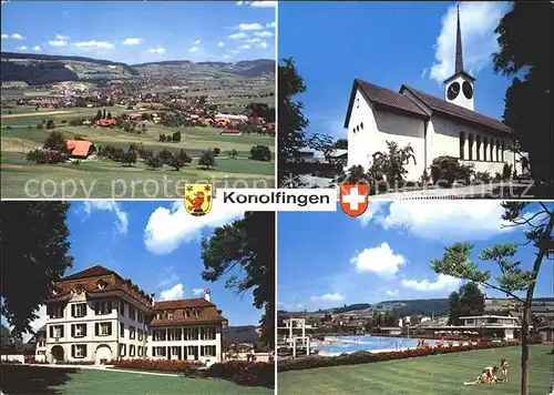 Konolfingen BE Panorama Schloss H?nigen Ref Kirche Schwimmbad Kat. Konolfingen