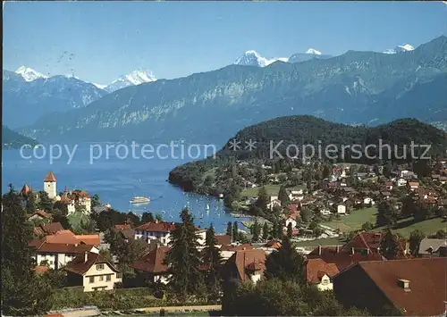 Spiez BE am Thunersee mit Wetter und Schreckhorn Eiger Moench Jungfrau Kat. Spiez