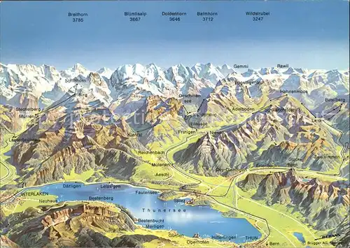 Thunersee Panoramakarte mit Kien Kander und Simmental Kat. Thun