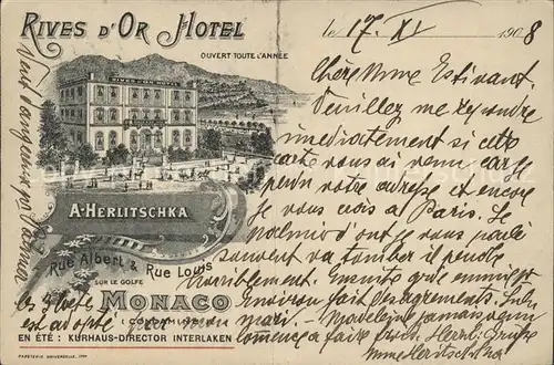 Monaco Rives d Or Hotel Albert und Rue Louis Kat. Monaco