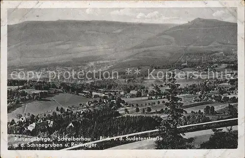 Schreiberhau Niederschlesien Panorama Riesengebirge Blick von der Sudentenstrasse Kat. 