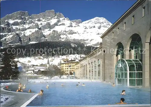 Leukerbad St Laurent Alpentherme mit Plattenhoerner Rinderhorn Kat. Loeche les Bains