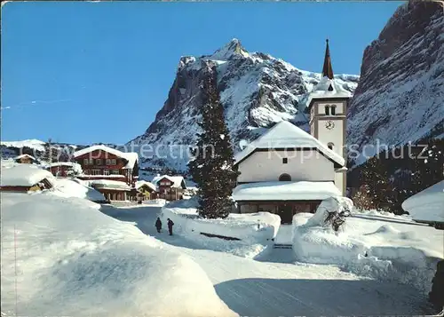 Grindelwald Dorfpartie mit Kirche und Wetterhorn Kat. Grindelwald