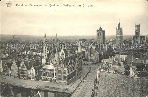 Gand Belgien Panorama du Quai aux Herbes et des 3 Tours Kat. Gent Flandern