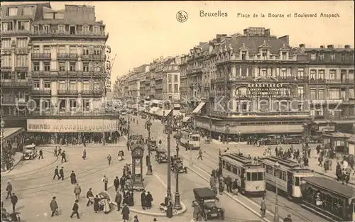 Bruxelles Bruessel Place de la Bourse et Boulevard Anspach Tram Kat. 