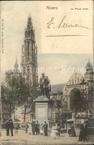 Anvers Antwerpen Place verte Statue Monument Eglise Kat. 