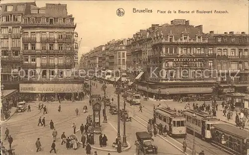 Bruxelles Bruessel Place de la Bourse et Boulevard Anspach Tram Kat. 