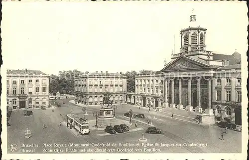 Bruxelles Bruessel Place Royale Monument Godefroid de Bouillon Eglise Tram Kat. 