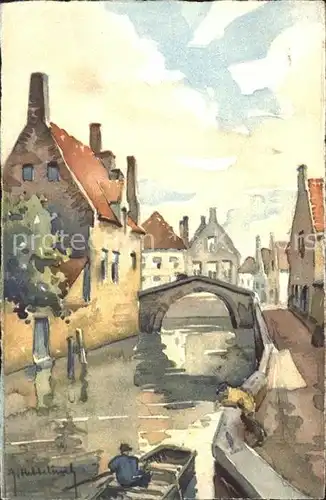 Bruges Flandre Vieux Canal Peinture Kuenstlerkarte Kat. 