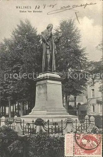 Malines Mechelen Flandre Statue Van Beneden Monument Stempel auf AK Kat. Mechelen