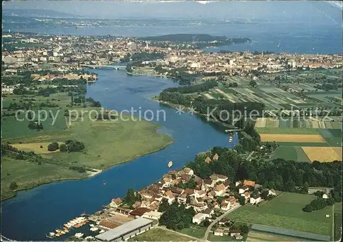 Gottlieben TG Fliegeraufnahme mit Rhein Konstanz und Bodensee Kat. Gottlieben