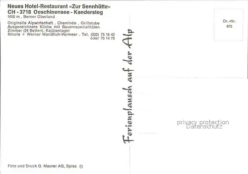 Kandersteg BE Hotel Restaurant Zur Sennh?tte Gastraum Terrasse Kat. Kandersteg