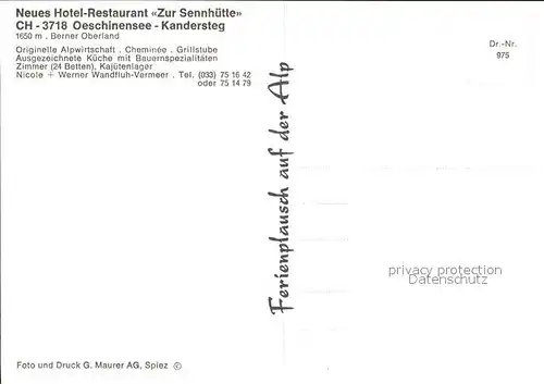 Kandersteg BE Hotel Restaurant Zur Sennh?tte am Oeschinensee Kat. Kandersteg