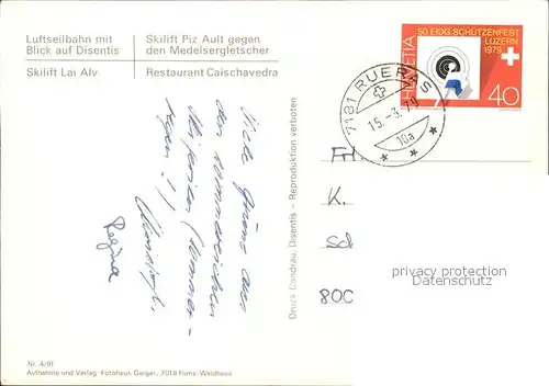 Disentis GR Luftseilbahn Skilift Medelsgletscher Restaurant Caischavedra Kat. Disentis
