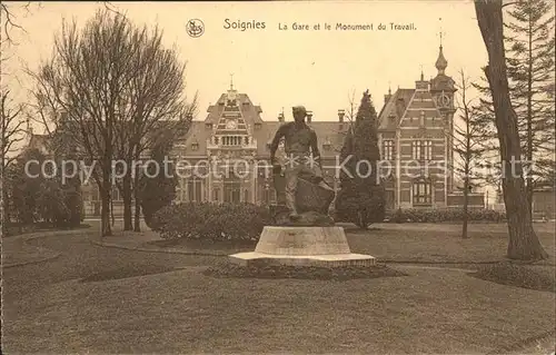 Soignies Hainaut La Gare et Monument du Travail Statue Kat. 