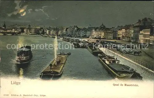 Liege Luettich Quai de Maastricht au clair de lune Bateau Kat. Luettich