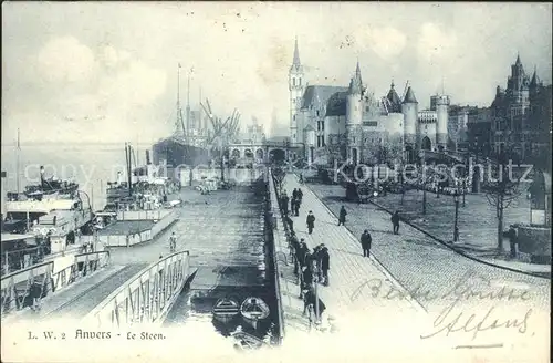Anvers Antwerpen Embarcadere et le Steen ancien Chateau Kat. 