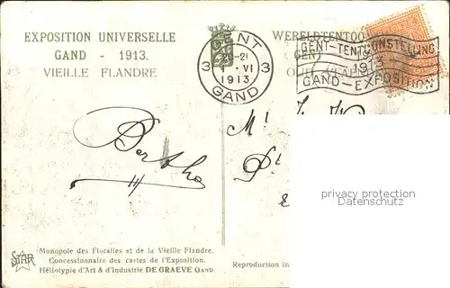 Gand Belgien Exposition Universelle 1913 Vieille Flandre Tour de Veere Kat. Gent Flandern