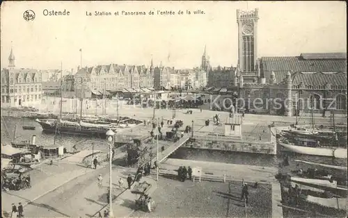 Ostende Flandre Station et Panorama de l entree de la ville Bateau Kat. 