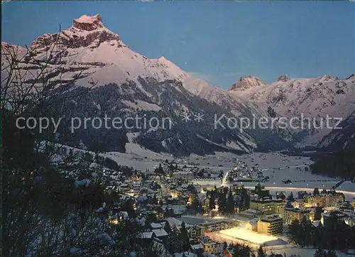 Engelberg OW mit Hahnen und Spann?rter bei Nacht Kat. Engelberg