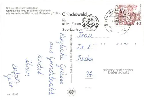 Grindelwald mit Wetterhorn und Mettenberg Kat. Grindelwald