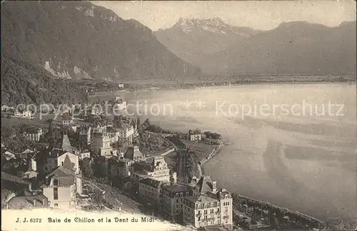 Chillon Baie de Chillon et la Dent du Midi Kat. Montreux