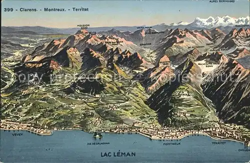 Clarens Montreux Territet et Lac Leman Panoramakarte / Montreux /Bz. Vevey