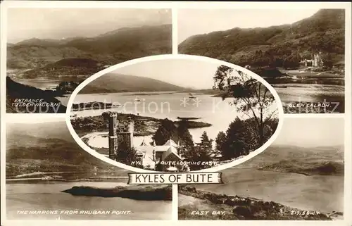 Kyles of Bute Loch Ridden Glen Caladh Castle East Bay The Narrows Rhubaan Point Valentine s Post Card Kat. United Kingdom