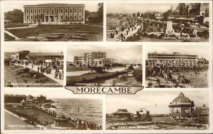 Morecambe Lancashire Town Hall Promenade Bandstand Midland Hotel ...