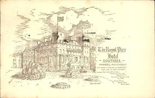 Southsea The Royal Pier Hotel Drawing Kuenstlerkarte / Portsmouth /Hampshire